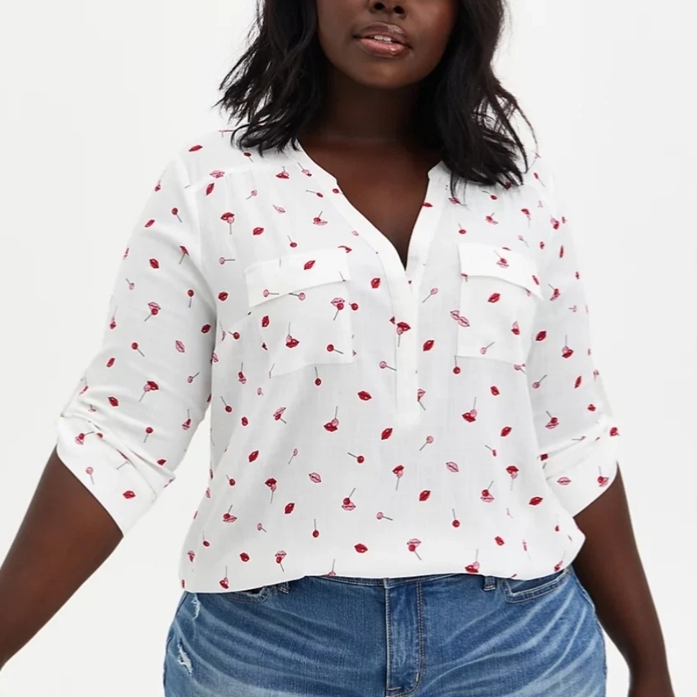 Torrid Harper Roll Tab Sleeve Shirt
